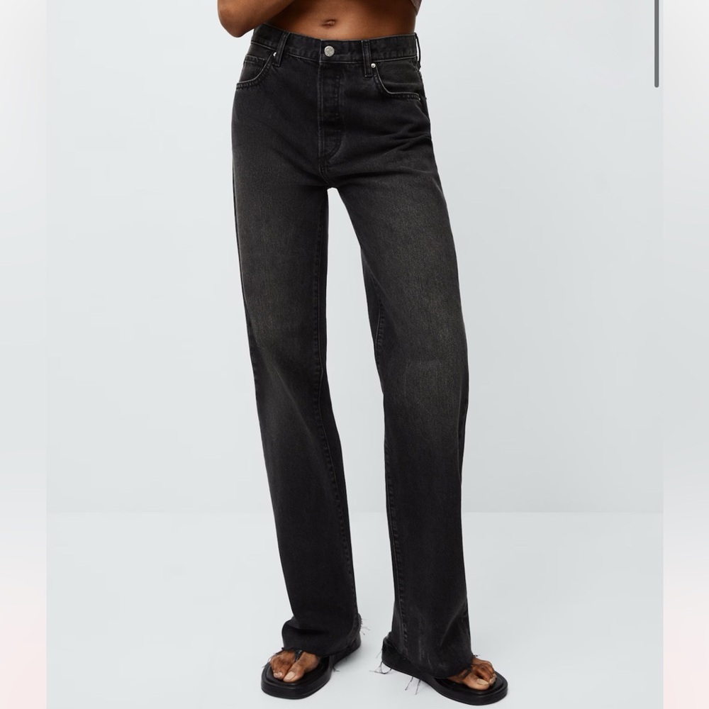 Mango Highh-rise wideleg jeans - washed black